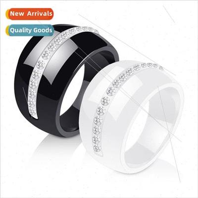 Europe 14MM Large Black Whe ngle Row Diamond Set Ceramic Cou