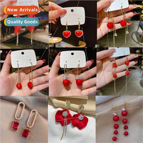 Korea fashion earrings creative wild long pearl tassel diamo