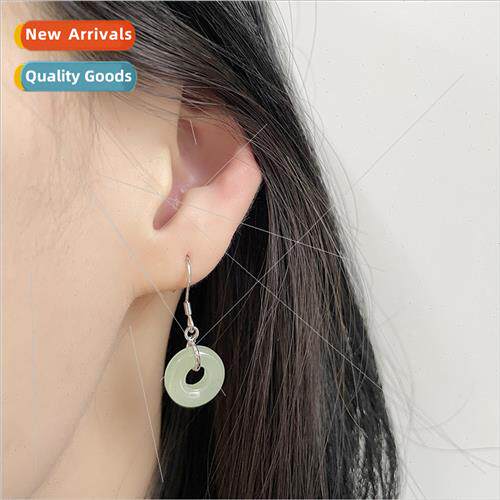 Jasper peace button earrings ethnic simple round jade earrin