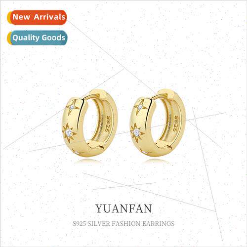 S925 silver circle earrings female Europe cold wind metal zi