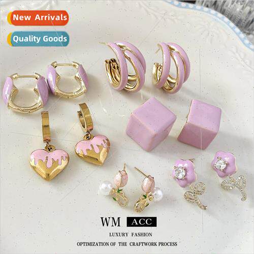 silver needle zirconia oil drop flower earrings Korea fresh