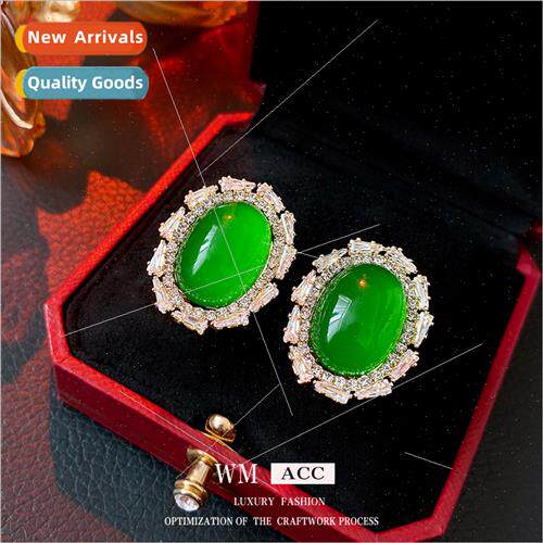 lver Plated Zirconia Green Oval Earrings Fashion Earrings