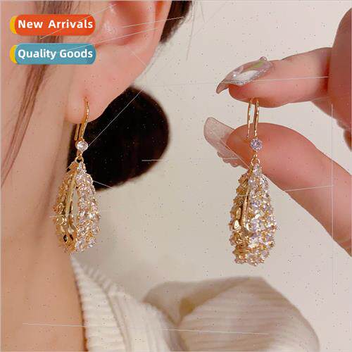 Elegant fashion exquise wheat ears zirconia water drop hollo