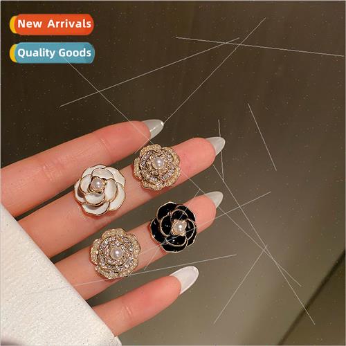 Asymmetric drip glaze flowers glter diamond pearl earrings 2