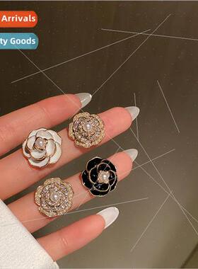 Asymmetric drip glaze flowers glter diamond pearl earrings 2