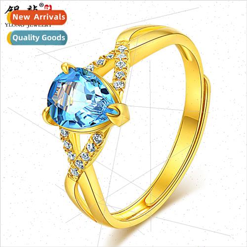 New opening gold ring thin 999 gold topaz gold ring women bi