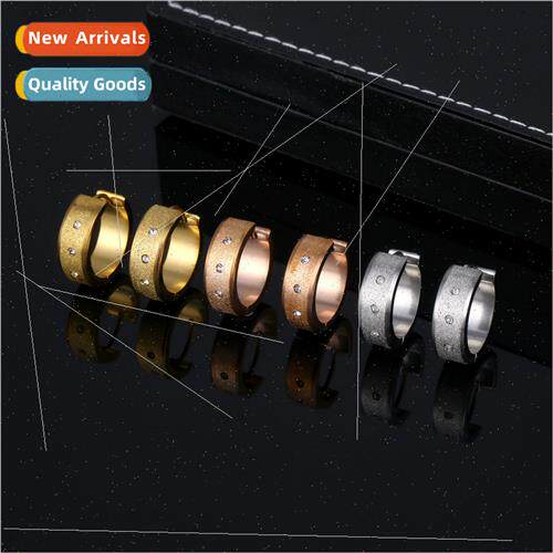 Europe tanium steel earrings frosted earrings wh diamond ear