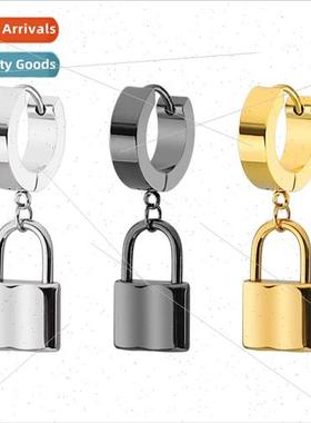 Korea fashion tanium steel lock creative earrings men women