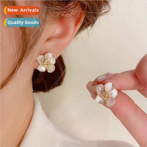Sweet flower earrings female s925 silver pin niche earrings