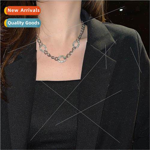 ins tide cool chain full diamond circle necklace Europe chok