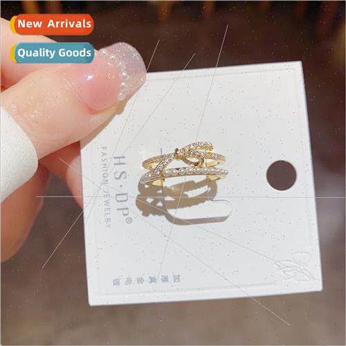 Fashion double millet pearl bow open ring vintage simple ind