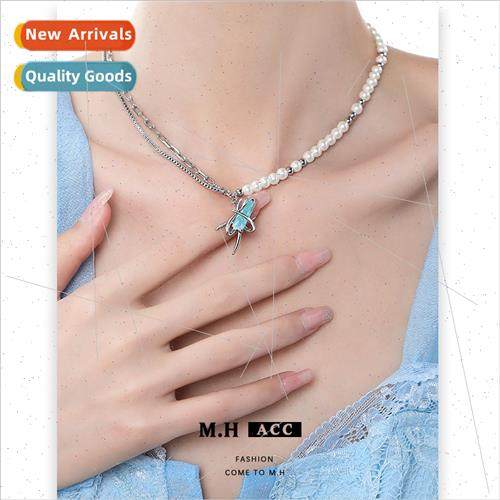 Geometric Flower Pearl Patchwork Necklace适用Women Niche Chi