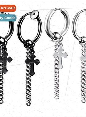 Korea Premium Tassel Chain Earrings Tanium Steel Dangling Ea