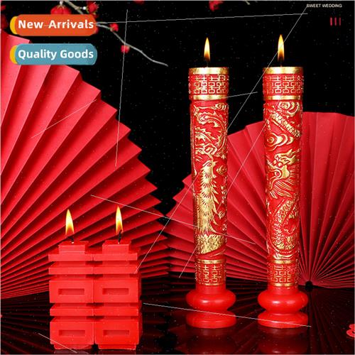 Wedding Chapel Dragon Phoenix Wedding Red Flower Candle Pair