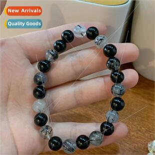 Natural black hair crystal obsidian bracelet niche girlfrien