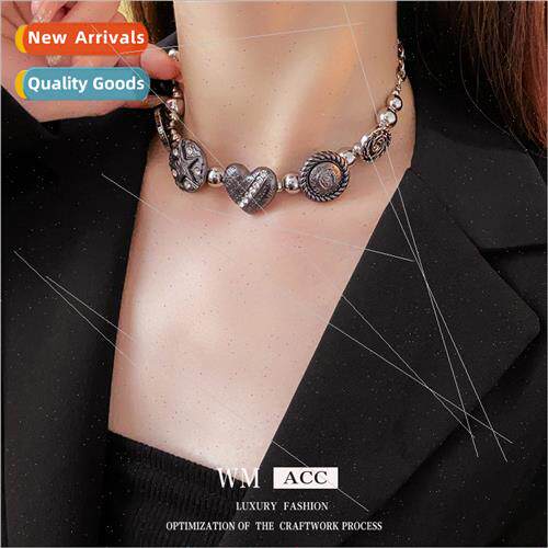 Drilling letters love pentagram metal necklace Korea ins col
