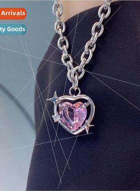 Peach Color Star Necklace Women che Pink Heart Crystal Penda