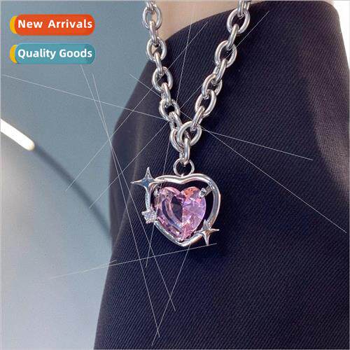 Peach Color Star Necklace Women che Pink Heart Crystal Penda