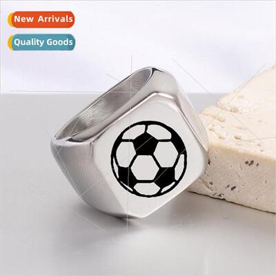 sports soccer tanium steel ring men retro punk square 18MM s