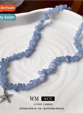 Starfish blue crystal irregular gravel necklace niche hundre