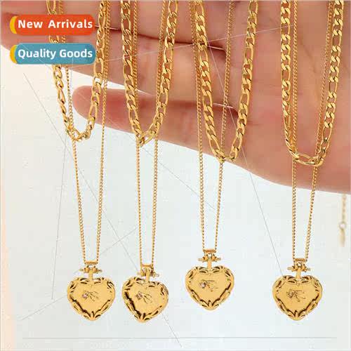fashion niche peach heart heart pendant double necklace coll