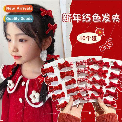 Children red bow hair clips cute big red girls festive hair