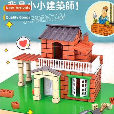 Mason building mini bricks handmade assembled farm building