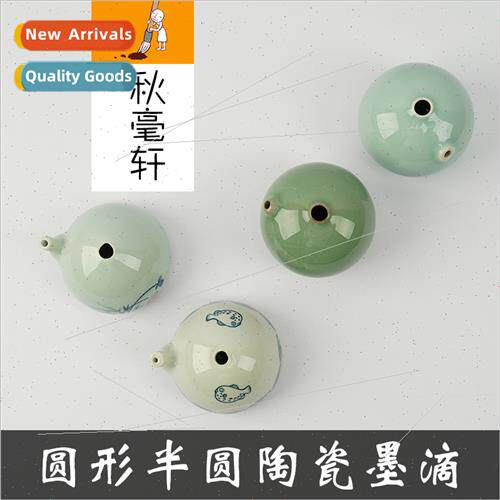 Ceramic hand-painted puffer fish lotus flower half round wat