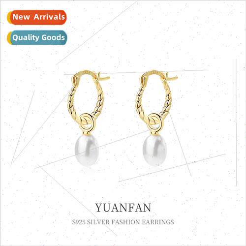 925 silver retro twist pearl earrings female Europe ins cold