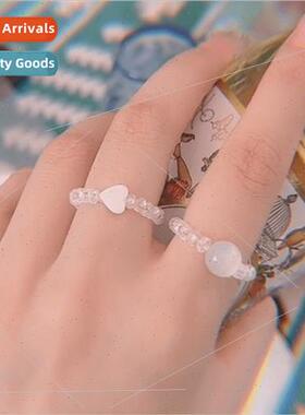 French cat eye stone love ring female new beaded elastic adj