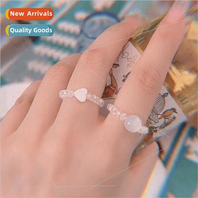 French cat eye stone love ring female new beaded elastic adj