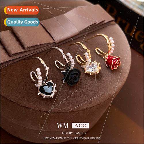 lver needle pearl heart rose flower earrings galvanized Mori