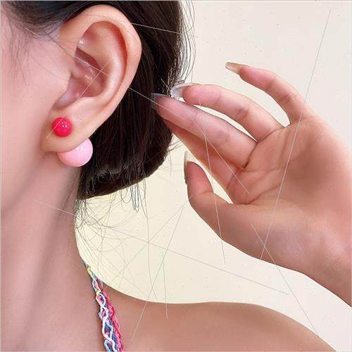 Purple pink round ball earrings female 2023 new tide niche e