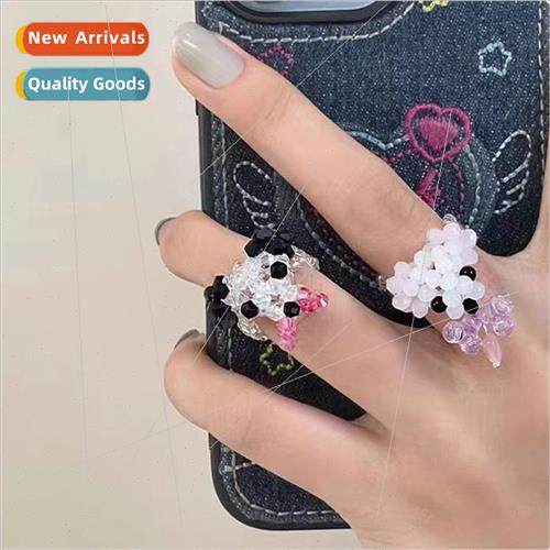 Super cute puppy crystal zirconia ring niche beaded pendant