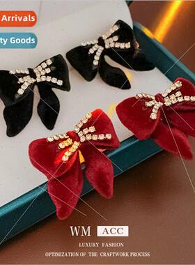 lver needle wh diamond bow velvet earrings fall winter hundr