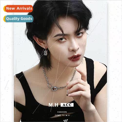 Geometric lava earrings female niche sweet cool metal cold w