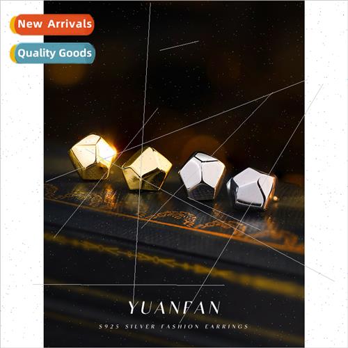 New s925 silver polygonal irregular cut earrings female ins