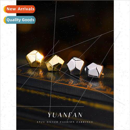 New s925 silver polygonal irregular cut earrings female ins
