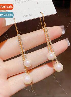 Delicate celebry mabe pearl zirconia tassel earrings niche f