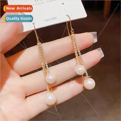 Delicate celebry mabe pearl zirconia tassel earrings niche f