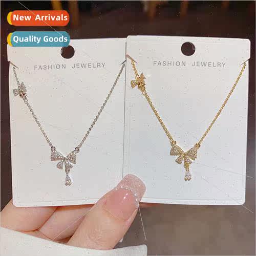 Summer new delicate zirconia bow necklace women niche fashio