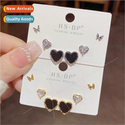 Koreasimple sweet zirconia love butterfly combination earrin