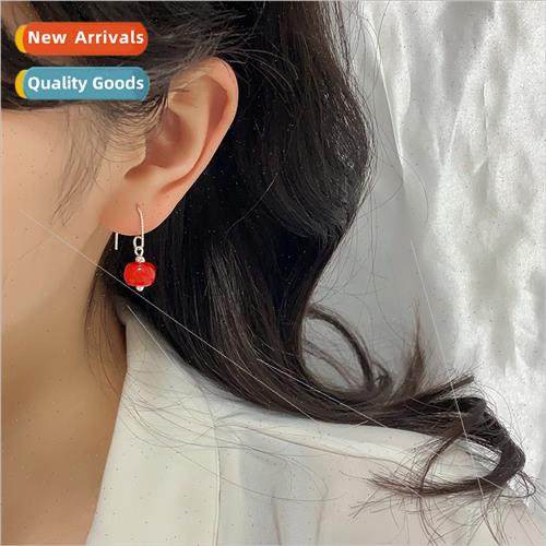 Nanhong agate earrings new Chinese goddess elegant court ful