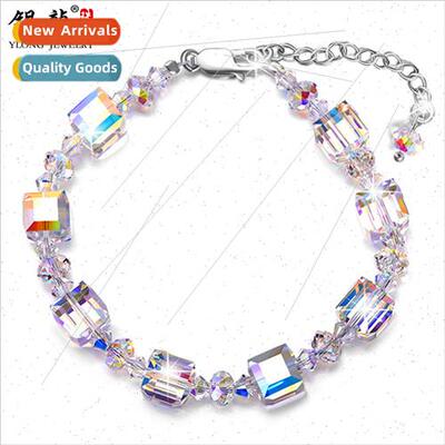 Four Square Illusion Imation Crystal ster Bracelet 925 Jewel