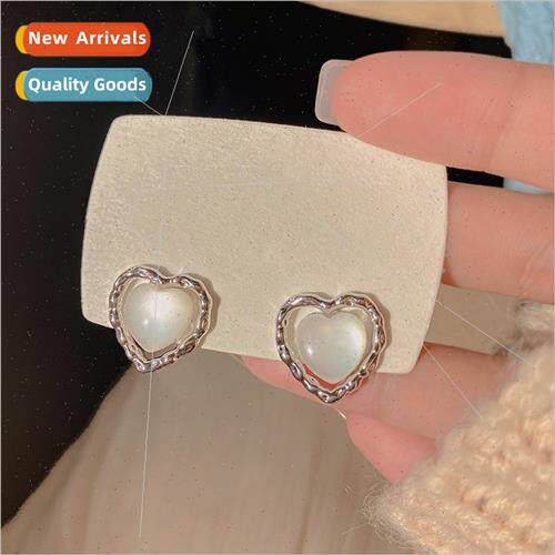 925 silver needle cat eye stone whe heart earrings female 20