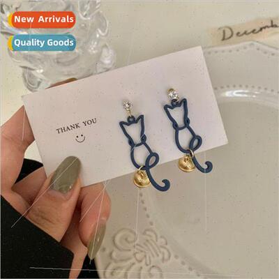 S925 silver needle retro HK earrings female haze blue elegan