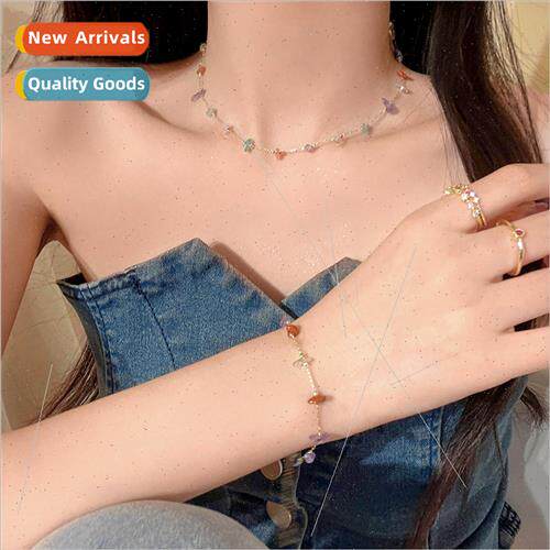 Colorful raw stone necklace women summer 2023 new collarbone