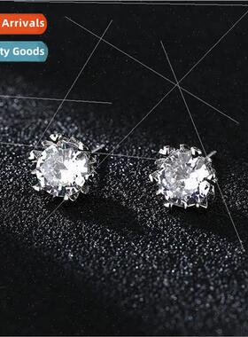 New one carat snowflake earrings Korea female plated S925 si