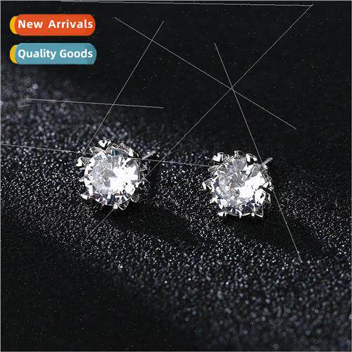 New one carat snowflake earrings Korea female plated S925 si