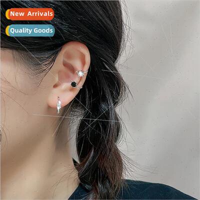 Black zirconia twist no ear hole ear clips sweet cool stacki